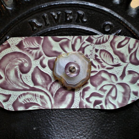 One of a Kind Wide Embossed Leather Cuff with Gorgeous Agate and more - Picture 5 of 5